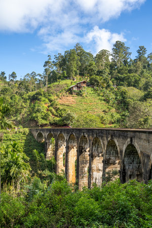 Famous Nine Arch Bridge on a sunny day in Ella, train journey Sri Lankaの写真素材