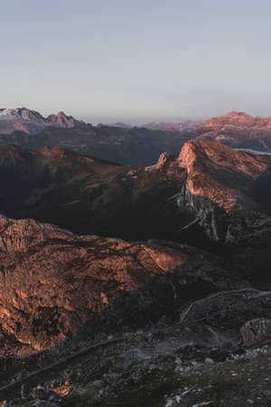 Morning Landscape view on mountains of The Dolomites in Italy during sunriseの写真素材