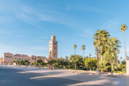 Koutoubia Mosque, Marrakech, Morocco during a bright sunny dayの写真素材