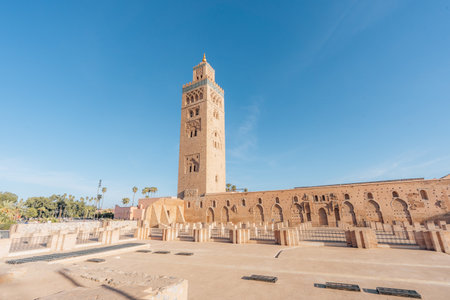 Koutoubia Mosque, Marrakech, Morocco during a bright sunny dayの写真素材