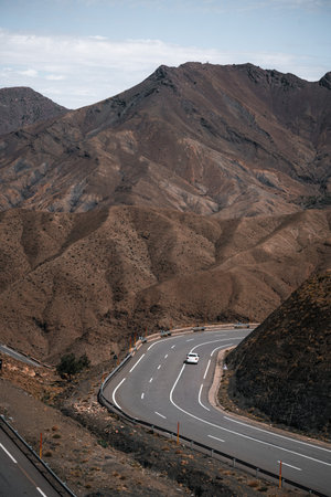 Winding roads through the Atlas Mountains in Moroccoの写真素材