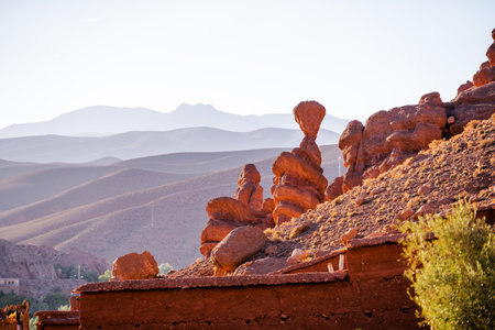 Nature, rocks and mountains in Dades Gorge Morocco during sunsetの写真素材