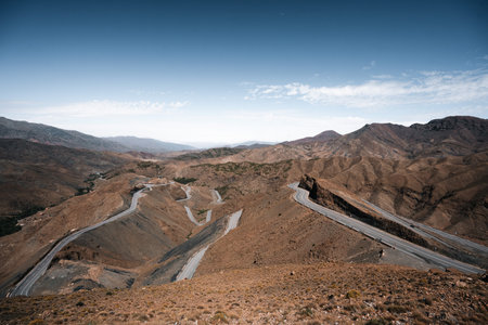 Winding roads through the Atlas Mountains in Moroccoの写真素材