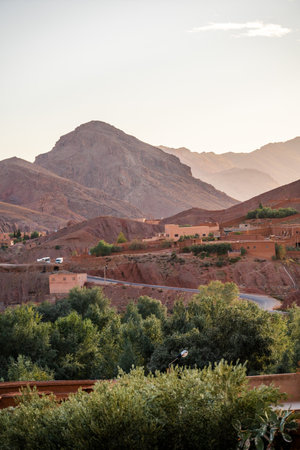 Nature, rocks and mountains in Dades Gorge Morocco during sunsetの写真素材