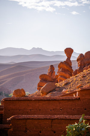 Nature, rocks and mountains in Dades Gorge Morocco during sunsetの写真素材