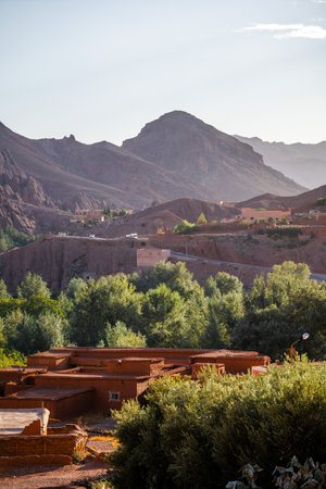 Nature, rocks and mountains in Dades Gorge Morocco during sunsetの写真素材