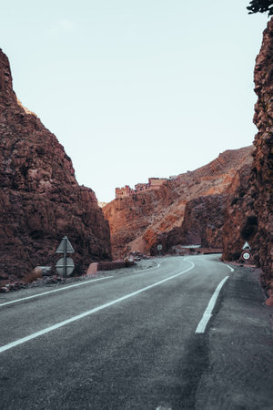 Winding roads through the Dades Gorge, Atlas Mountains in Moroccoの写真素材
