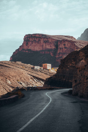 Winding roads through the Dades Gorge, Atlas Mountains in Moroccoの写真素材