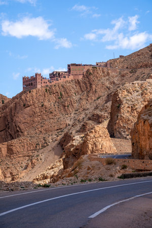 Winding roads through the Dades Gorge, Atlas Mountains in Moroccoの写真素材