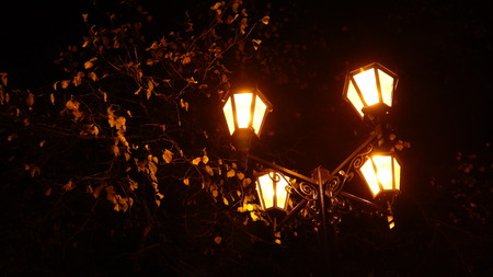 Lamps in the park in Riga, Latviaの写真素材