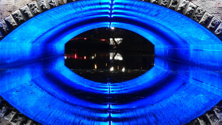 Bridge over the river in a small park in Riga, Latviaの写真素材