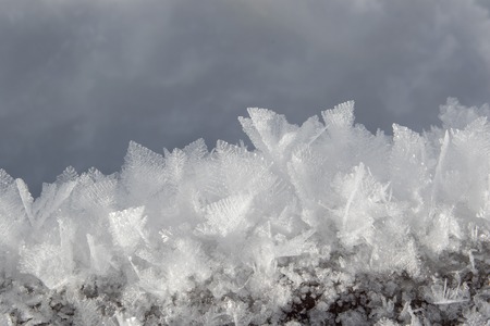 Closeup of frosty snow crystals in winterの写真素材