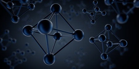 Octahedron black molecule structure visualization - 3D illustrationの写真素材