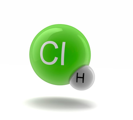3d illustration of HCl  hydrogen chloride molecule modelの写真素材