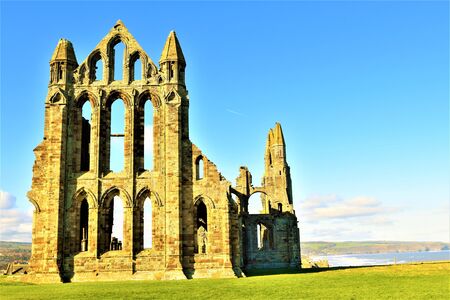 View of Whitby Abbey from the pond.の写真素材