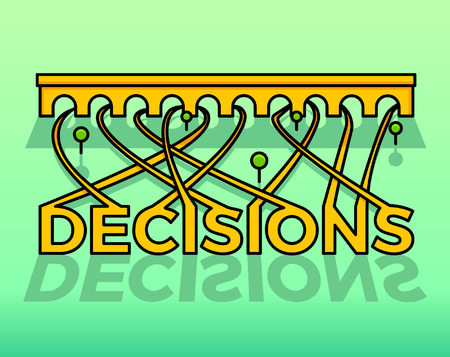 Making decisions concept. Vector illustration of the word Decisions that lead into roads that lead into different directionsのイラスト素材