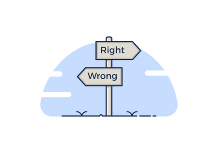 Signpost with 2 choices between right and wrong. Isolated Vector illustrationのイラスト素材