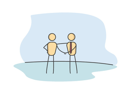 Stick figures shaking hands, Business handshake representing a deal or success. Vector illustrationのイラスト素材