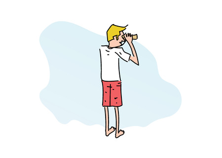 Illustration of a man looking at binoculars. Vector artのイラスト素材