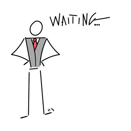 Angry businessman stick figure tapping feet. Employee is late concept. Vector illustrationのイラスト素材