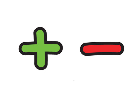 Plus and minus vector icon set. Add and subtract doodle illustrationのイラスト素材