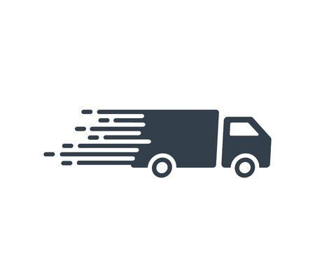 Fast shipping service icon with truck driving fast vector flat illustration for express delivery conceptsのイラスト素材