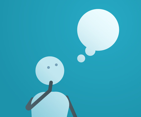 Thinking character looking at thought bubble. Vector illustrationのイラスト素材