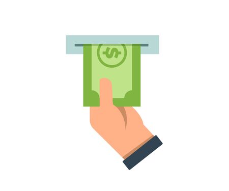 Business man hand withdrawing money from the atm machine. Vector icon concept for money and finance subjectsのイラスト素材