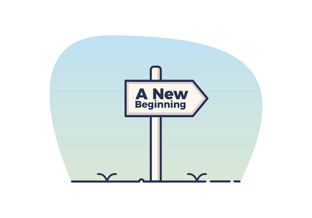 Sign post indicating a New Beggining. Inspirational vector illustration conceptのイラスト素材