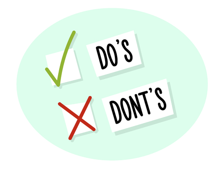 Choice between do's and dont's with checkboxes with tick and cross. Vector illustration designのイラスト素材