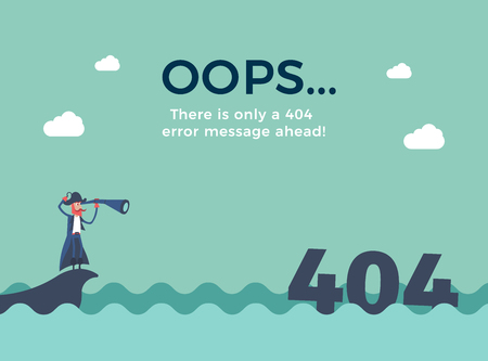 Flat line concept for page not found 404 error. Vector illustration background with a pirate sailing...