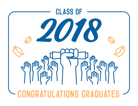 Class of 2018 Congratulations graduates cover design. Vector illustration for party invites, banners, backgroundsのイラスト素材