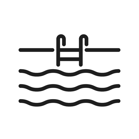 Swimming pool thin line icon with stairs ladder and water. Vector illustration for  hotel, resort, camping, community pool. Summer, sport, vacations, leisure time conceptsのイラスト素材