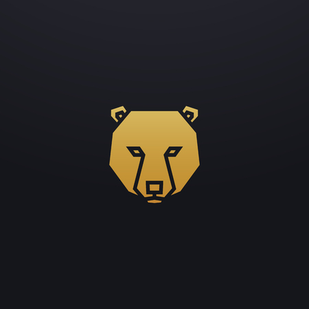 Stylized bear head icon illustration. Vector glyph, wild animal design with golden colorのイラスト素材