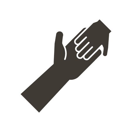 adult and child holding hands icon. Vector flat illustration. Humanitarian help, adopting a child, family ties, child poverty awareness, social issues, charity and donationのイラスト素材