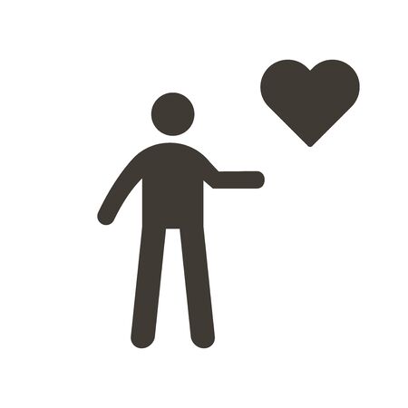 Person holding heart icon. Vector flat glyph illustration. Helping, volunteering, donation, charity, humanitarian, medical, love and happiness concepts.のイラスト素材