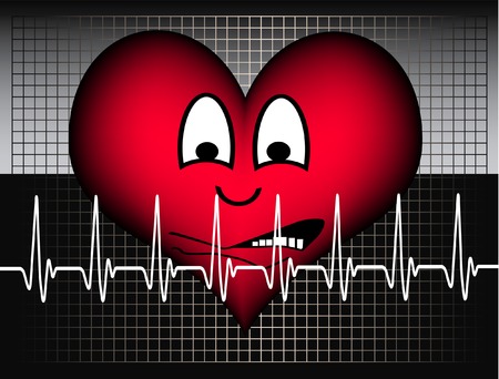 red heart on a grey grid and a cardiogram line is looking afraidのイラスト素材