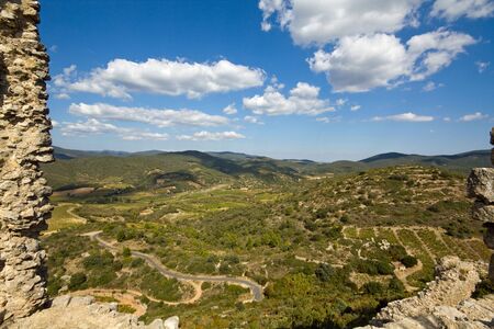 panoramic view from Chateau Aguilar in the champaign of the languedoc, south france.の写真素材