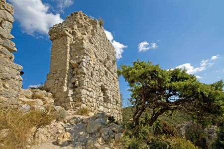 Chateau Aquilar, Languedoc, south france. Cathar castle, refuge of Cathar hereticsの写真素材