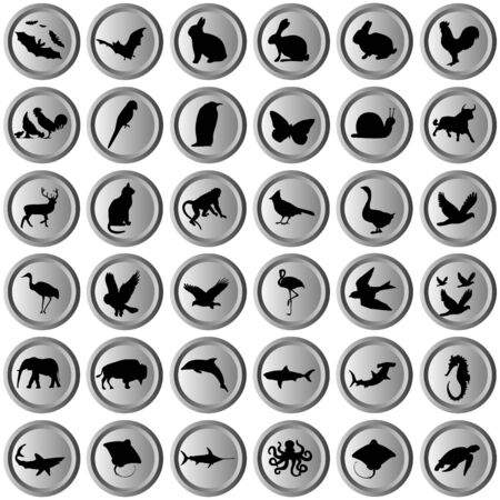 round metallic buttons with black animal symbolsのイラスト素材