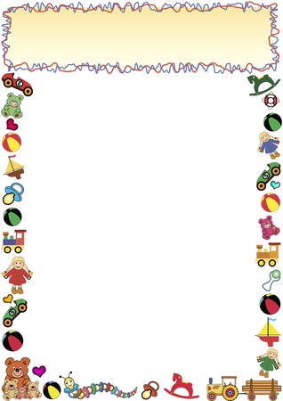 colorful frame out of little toys and a gradient frame in the topのイラスト素材