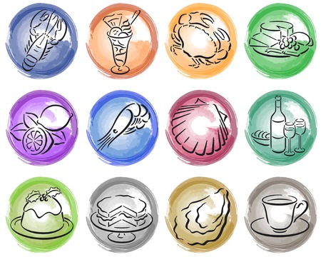 round painted splotches with white food symbolsのイラスト素材