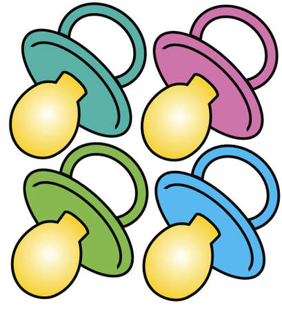 Four big baby soothers in different colors
