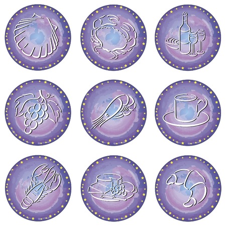 decorative blue circles with food symbolsのイラスト素材