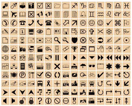 lightbrown squares with black office iconsのイラスト素材