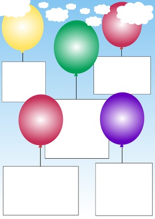 white banners hanging on balloons and flying through the skyのイラスト素材