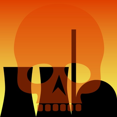 nuclear power station and transparent skull