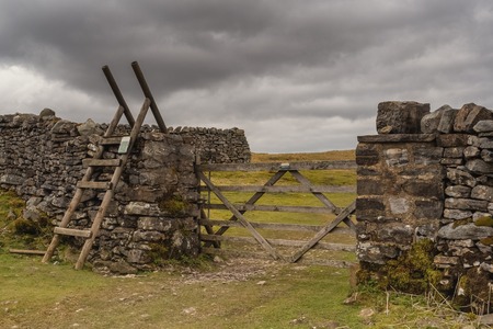 Heading from Hawes via Hadrwaw along the Pennine Way to Great Shunner Fell in the Yorkshire Dalesの写真素材