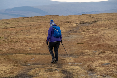 Heading from Hawes via Hadrwaw along the Pennine Way to Great Shunner Fell in the Yorkshire Dalesの写真素材