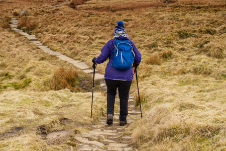 Heading from Hawes via Hadrwaw along the Pennine Way to Great Shunner Fell in the Yorkshire Dalesの写真素材